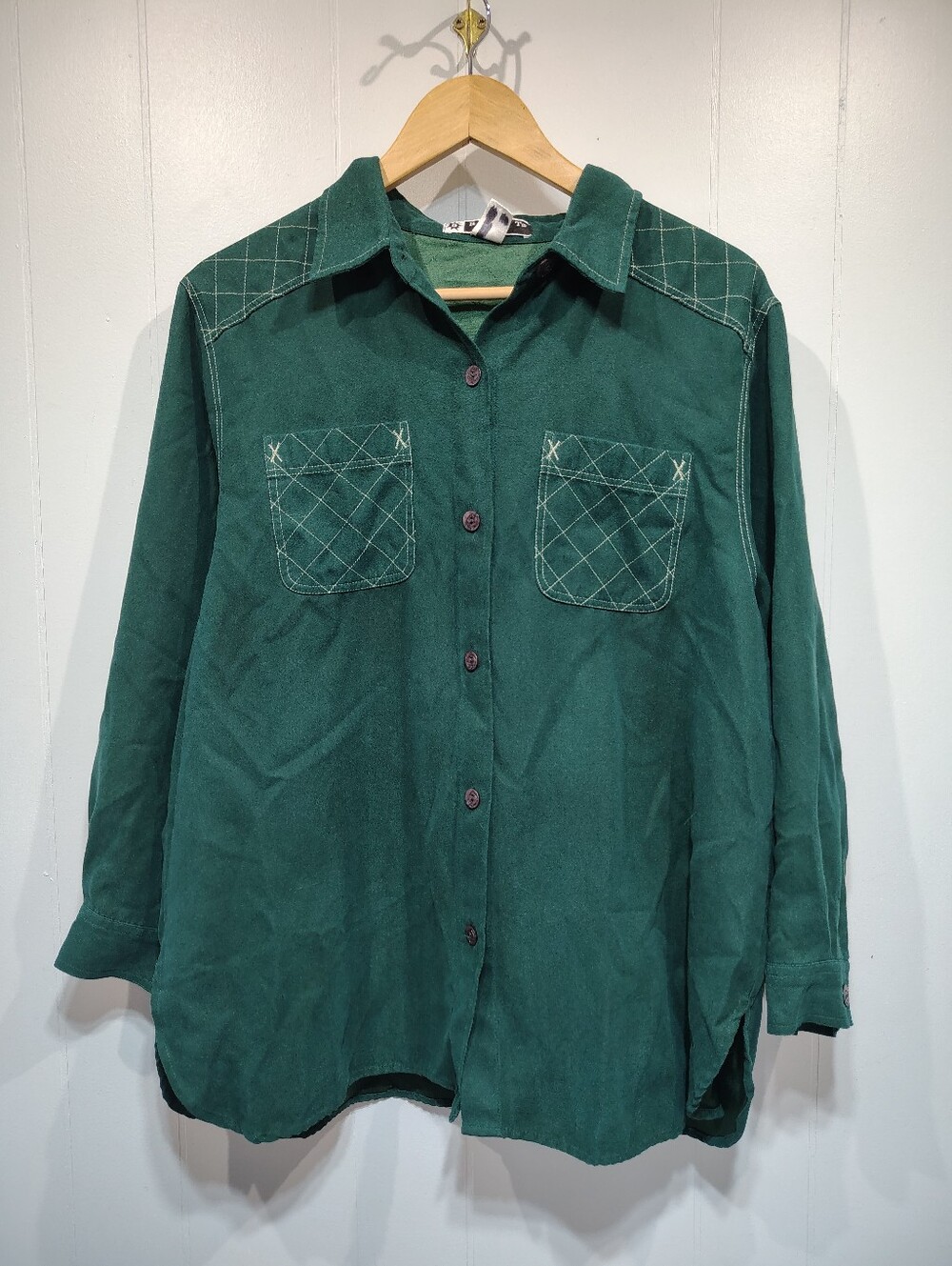 Vintage Blast Petites Emerald Green Western Faux Suede Button Up Shirt Large